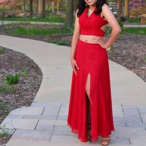 Red Cropped Prom dress with slit (Size S)